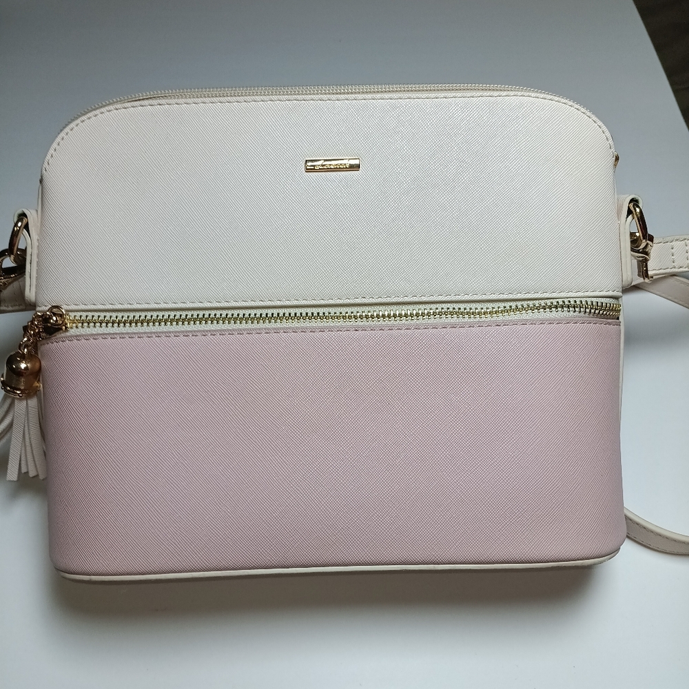 Elegant Cream and Pink Crossbody Bag